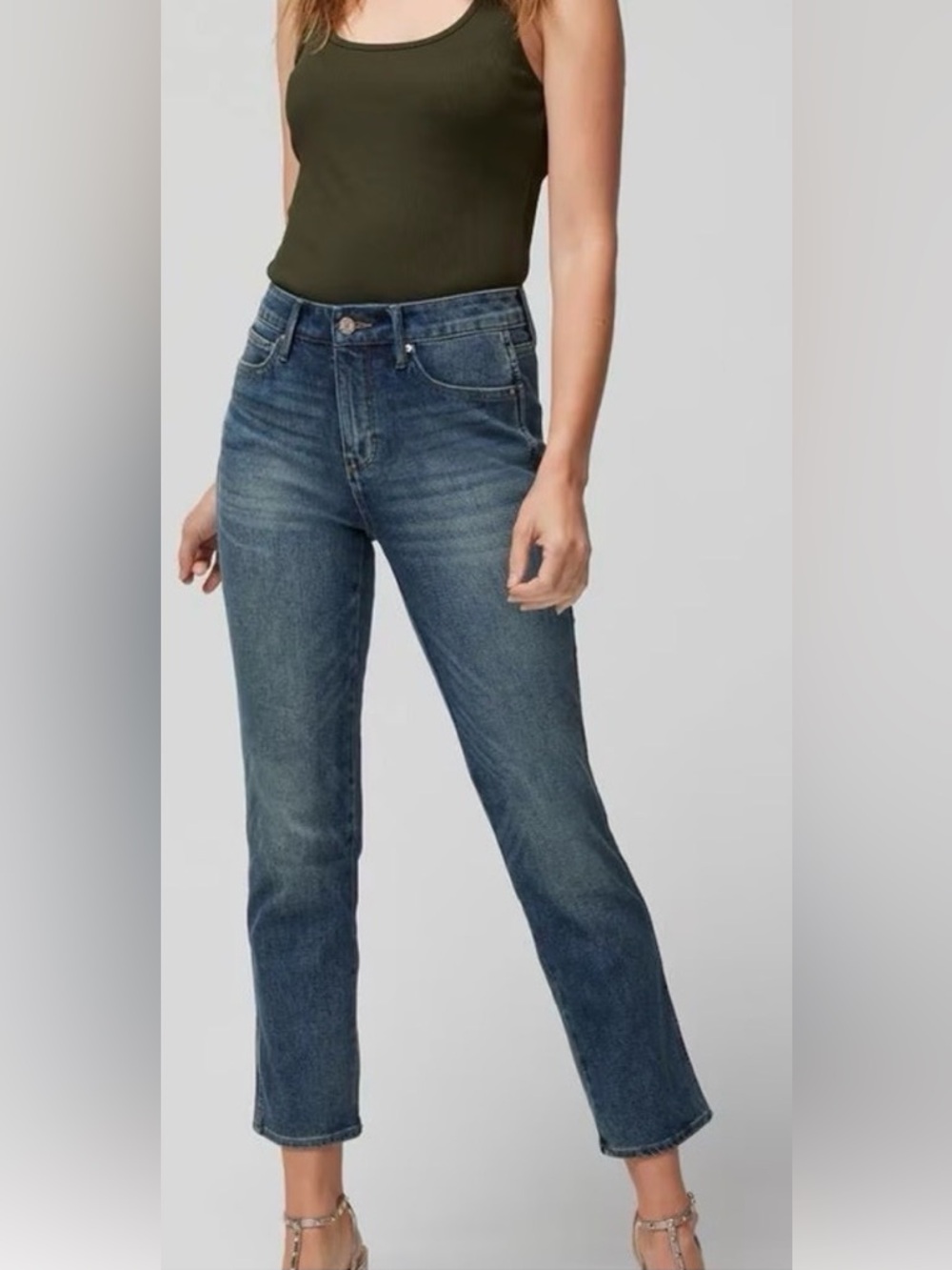 White House Black Market Jeans Women Straight Palm Vintage Denim Button Solid